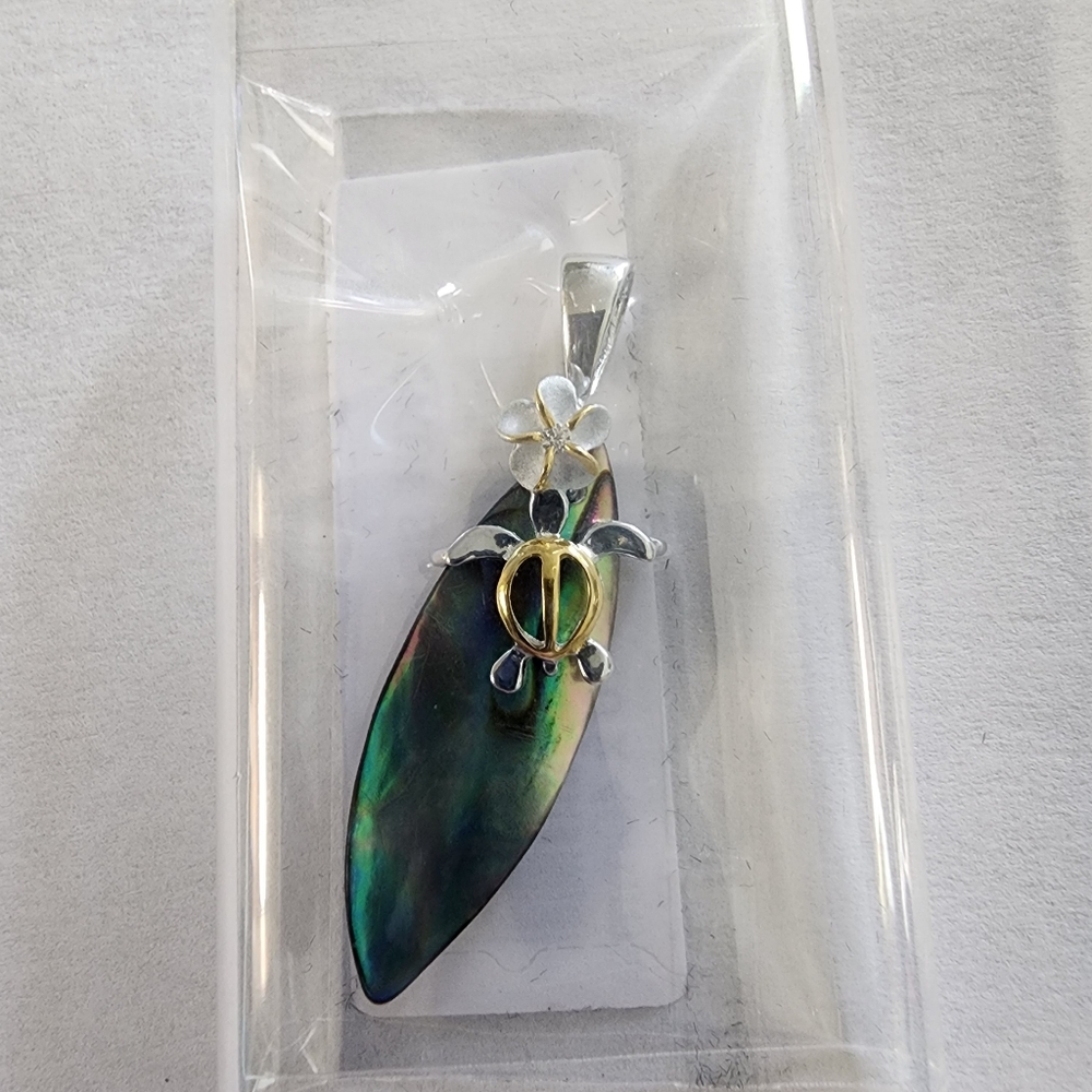 Green Abalone Silver Necklace Honu Turtle Hawaii